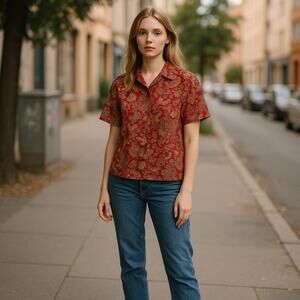 Women’s Jones New York Sport Linen Cotton Floral Button down Blouse S